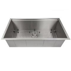 ZLINE 33 in. Garmisch Undermount Single Bowl Stainless Steel Kitchen Sink with Bottom Grid and Accessories, SLS-33 - The Home Selection