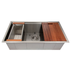 ZLINE 33 in. Garmisch Undermount Single Bowl Stainless Steel Kitchen Sink with Bottom Grid and Accessories, SLS-33 - The Home Selection