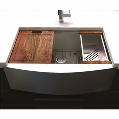 ZLINE 33 in. Moritz Farmhouse Apron Mount Single Bowl Stainless Steel Kitchen Sink with Bottom Grid and Accessories, SLSAP-33 - The Home Selection