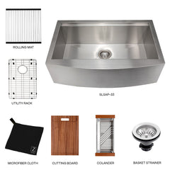 ZLINE 33 in. Moritz Farmhouse Apron Mount Single Bowl Stainless Steel Kitchen Sink with Bottom Grid and Accessories, SLSAP-33 - The Home Selection