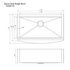 ZLINE 33 in. Moritz Farmhouse Apron Mount Single Bowl Stainless Steel Kitchen Sink with Bottom Grid and Accessories, SLSAP-33 - The Home Selection