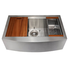 ZLINE 33 in. Moritz Farmhouse Apron Mount Single Bowl Stainless Steel Kitchen Sink with Bottom Grid and Accessories, SLSAP-33 - The Home Selection