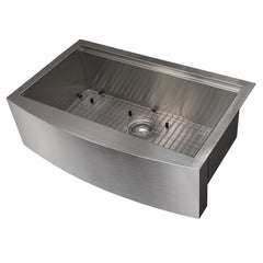 ZLINE 33 in. Moritz Farmhouse Apron Mount Single Bowl Stainless Steel Kitchen Sink with Bottom Grid and Accessories, SLSAP-33 - The Home Selection