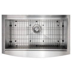ZLINE 33 in. Moritz Farmhouse Apron Mount Single Bowl Stainless Steel Kitchen Sink with Bottom Grid and Accessories, SLSAP-33 - The Home Selection
