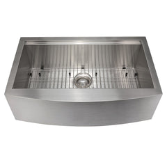 ZLINE 33 in. Moritz Farmhouse Apron Mount Single Bowl Stainless Steel Kitchen Sink with Bottom Grid and Accessories, SLSAP-33 - The Home Selection