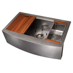ZLINE 33 in. Moritz Farmhouse Apron Mount Single Bowl Stainless Steel Kitchen Sink with Bottom Grid and Accessories, SLSAP-33 - The Home Selection