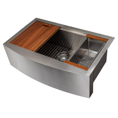 ZLINE 33 in. Moritz Farmhouse Apron Mount Single Bowl Stainless Steel Kitchen Sink with Bottom Grid and Accessories, SLSAP-33 - The Home Selection