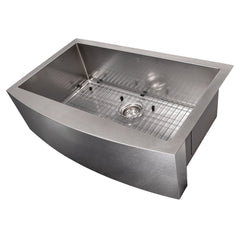 ZLINE 33 in. Vail Farmhouse Apron Mount Single Bowl Stainless Steel Kitchen Sink with Bottom Grid, SAS-33 - The Home Selection