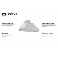 ZLINE 34" Ducted Wall Mount Range Hood Insert in Outdoor Approved Stainless Steel - 698-304 - The Home Selection