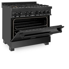 ZLINE 36" 4.6 cu. ft. Dual Fuel Range with Gas Stove and Electric Oven in Black Stainless Steel with Brass Burners (RAB-BR-36) - The Home Selection