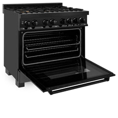 ZLINE 36" 4.6 cu. ft. Dual Fuel Range with Gas Stove and Electric Oven in Black Stainless Steel with Brass Burners (RAB-BR-36) - The Home Selection