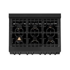ZLINE 36" 4.6 cu. ft. Dual Fuel Range with Gas Stove and Electric Oven in Black Stainless Steel with Brass Burners (RAB-BR-36) - The Home Selection