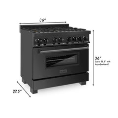 ZLINE 36" 4.6 cu. ft. Dual Fuel Range with Gas Stove and Electric Oven in Black Stainless Steel with Brass Burners (RAB-BR-36) - The Home Selection