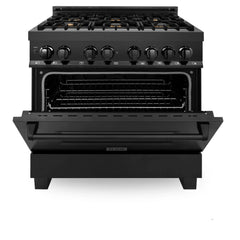 ZLINE 36" 4.6 cu. ft. Dual Fuel Range with Gas Stove and Electric Oven in Black Stainless Steel with Brass Burners (RAB-BR-36) - The Home Selection