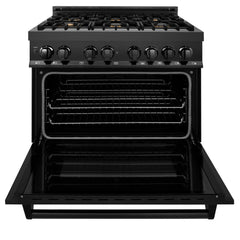 ZLINE 36" 4.6 cu. ft. Dual Fuel Range with Gas Stove and Electric Oven in Black Stainless Steel with Brass Burners (RAB-BR-36) - The Home Selection