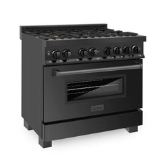 ZLINE 36" 4.6 cu. ft. Dual Fuel Range with Gas Stove and Electric Oven in Black Stainless Steel with Brass Burners (RAB-BR-36) - The Home Selection