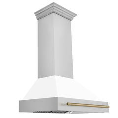 ZLINE 36" Autograph Edition Stainless Steel Range Hood with White Matte Shell and Accents - 8654STZ-WM36 - The Home Selection
