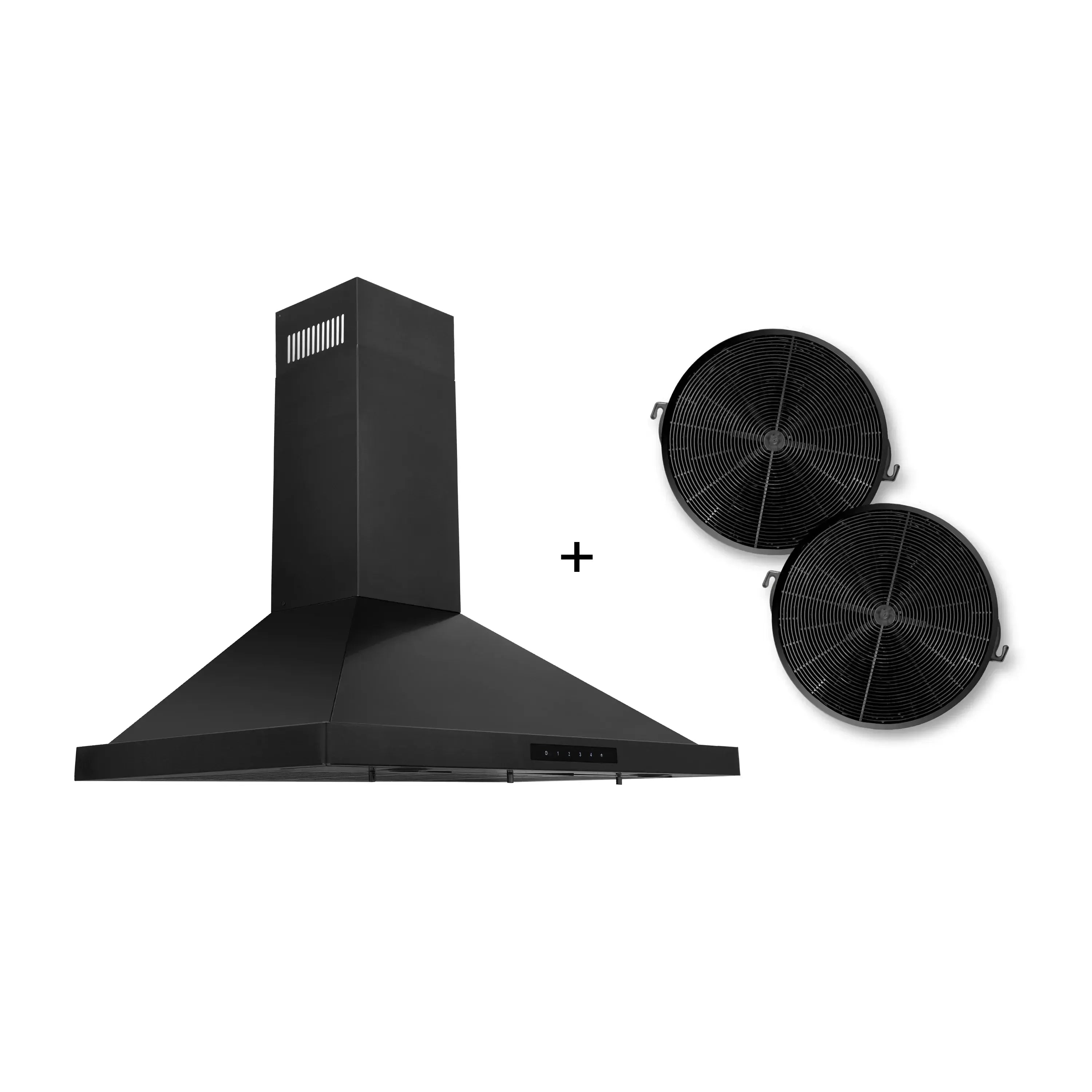 ZLINE 36" Convertible Wall Mount Range Hood in Black Stainless Steel with Set of 2 Charcoal Filters, LED lighting and Dishwasher-Safe Baffle Filters - BSKBN-CF-36 - The Home Selection