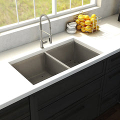 ZLINE 36 in. Anton Undermount Double Bowl Stainless Steel Kitchen Sink with Bottom Grid, SR50D-36 - The Home Selection