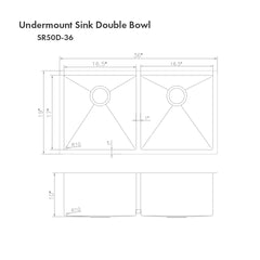 ZLINE 36 in. Chamonix Undermount Double Bowl Stainless Steel Kitchen Sink with Bottom Grid, SR60D-36 - The Home Selection