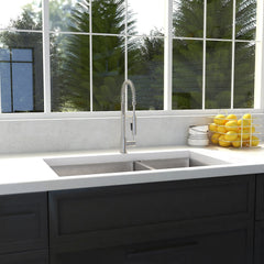 ZLINE 36 in. Chamonix Undermount Double Bowl Stainless Steel Kitchen Sink with Bottom Grid, SR60D-36 - The Home Selection