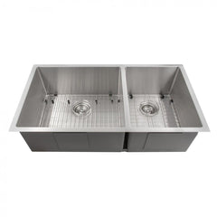 ZLINE 36 in. Chamonix Undermount Double Bowl Stainless Steel Kitchen Sink with Bottom Grid, SR60D-36 - The Home Selection