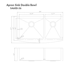 ZLINE 36 in. Courchevel Farmhouse Apron Mount Double Bowl Stainless Steel Kitchen Sink with Bottom Grid, SA60D-36 - The Home Selection