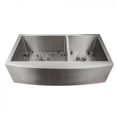 ZLINE 36 in. Courchevel Farmhouse Apron Mount Double Bowl Stainless Steel Kitchen Sink with Bottom Grid, SA60D-36 - The Home Selection