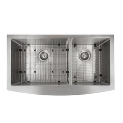 ZLINE 36 in. Courchevel Farmhouse Apron Mount Double Bowl Stainless Steel Kitchen Sink with Bottom Grid, SA60D-36 - The Home Selection