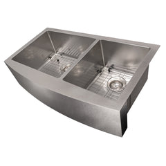 ZLINE 36 in. Courchevel Farmhouse Apron Mount Double Bowl Stainless Steel Kitchen Sink with Bottom Grid, SA60D-36 - The Home Selection