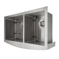 ZLINE 36 in. Courchevel Farmhouse Apron Mount Double Bowl Stainless Steel Kitchen Sink with Bottom Grid, SA60D-36 - The Home Selection