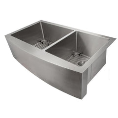 ZLINE 36 in. Courchevel Farmhouse Apron Mount Double Bowl Stainless Steel Kitchen Sink with Bottom Grid, SA60D-36 - The Home Selection