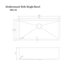 ZLINE 36 in. Meribel Undermount Single Bowl Stainless Steel Kitchen Sink with Bottom Grid, SRS-36 - The Home Selection