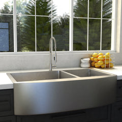ZLINE 36 in. Niseko Farmhouse Apron Mount Double Bowl Stainless Steel Kitchen Sink with Bottom Grid, SA50D-36 - The Home Selection