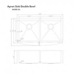 ZLINE 36 in. Niseko Farmhouse Apron Mount Double Bowl Stainless Steel Kitchen Sink with Bottom Grid, SA50D-36 - The Home Selection
