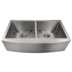 ZLINE 36 in. Niseko Farmhouse Apron Mount Double Bowl Stainless Steel Kitchen Sink with Bottom Grid, SA50D-36 - The Home Selection