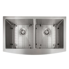 ZLINE 36 in. Niseko Farmhouse Apron Mount Double Bowl Stainless Steel Kitchen Sink with Bottom Grid, SA50D-36 - The Home Selection