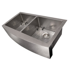 ZLINE 36 in. Niseko Farmhouse Apron Mount Double Bowl Stainless Steel Kitchen Sink with Bottom Grid, SA50D-36 - The Home Selection