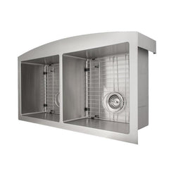 ZLINE 36 in. Niseko Farmhouse Apron Mount Double Bowl Stainless Steel Kitchen Sink with Bottom Grid, SA50D-36 - The Home Selection