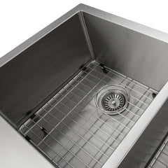 ZLINE 36 in. Niseko Farmhouse Apron Mount Double Bowl Stainless Steel Kitchen Sink with Bottom Grid, SA50D-36 - The Home Selection