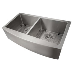 ZLINE 36 in. Niseko Farmhouse Apron Mount Double Bowl Stainless Steel Kitchen Sink with Bottom Grid, SA50D-36 - The Home Selection