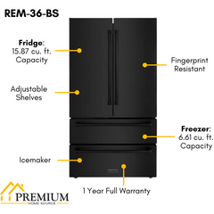 ZLINE 36 inch 22.5 cu. ft Built-in French Door Refrigerator with Ice Maker in Fingerprint Resistant Stainless Steel, RFM-36 - The Home Selection