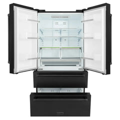 ZLINE 36-Inch 22.5 cu. ft Freestanding French Door Refrigerator with Ice Maker and Water Filter in Fingerprint Resistant Black Stainless Steel - RFM-36-WF-BS - The Home Selection