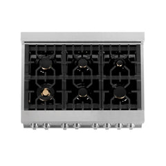 ZLINE 36-Inch 4.6 cu. ft. Electric Oven and Gas Cooktop Dual Fuel Range with Griddle and Brass Burners in Fingerprint Resistant Stainless - RAS-SN-BR-GR-36 - The Home Selection