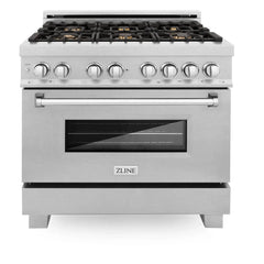 ZLINE 36-Inch 4.6 cu. ft. Electric Oven and Gas Cooktop Dual Fuel Range with Griddle and Brass Burners in Fingerprint Resistant Stainless - RAS-SN-BR-GR-36 - The Home Selection
