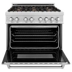 ZLINE 36-Inch 4.6 cu. ft. Electric Oven and Gas Cooktop Dual Fuel Range with Griddle and Brass Burners in Fingerprint Resistant Stainless - RAS-SN-BR-GR-36 - The Home Selection