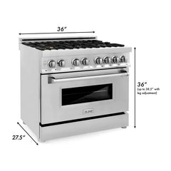 ZLINE 36-Inch 4.6 cu. ft. Electric Oven and Gas Cooktop Dual Fuel Range with Griddle and Brass Burners in Stainless Steel - RA-BR-GR-36 - The Home Selection