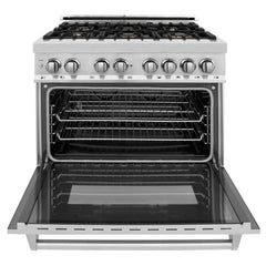 ZLINE 36-Inch 4.6 cu. ft. Electric Oven and Gas Cooktop Dual Fuel Range with Griddle and Brass Burners in Stainless Steel - RA-BR-GR-36 - The Home Selection