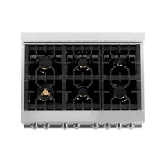 ZLINE 36-Inch 4.6 cu. ft. Electric Oven and Gas Cooktop Dual Fuel Range with Griddle and Brass Burners in Stainless Steel - RA-BR-GR-36 - The Home Selection