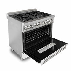 ZLINE 36-Inch 4.6 cu. ft. Electric Oven and Gas Cooktop Dual Fuel Range with Griddle and White Matte Door in Stainless Steel - RA-WM-GR-36 - The Home Selection